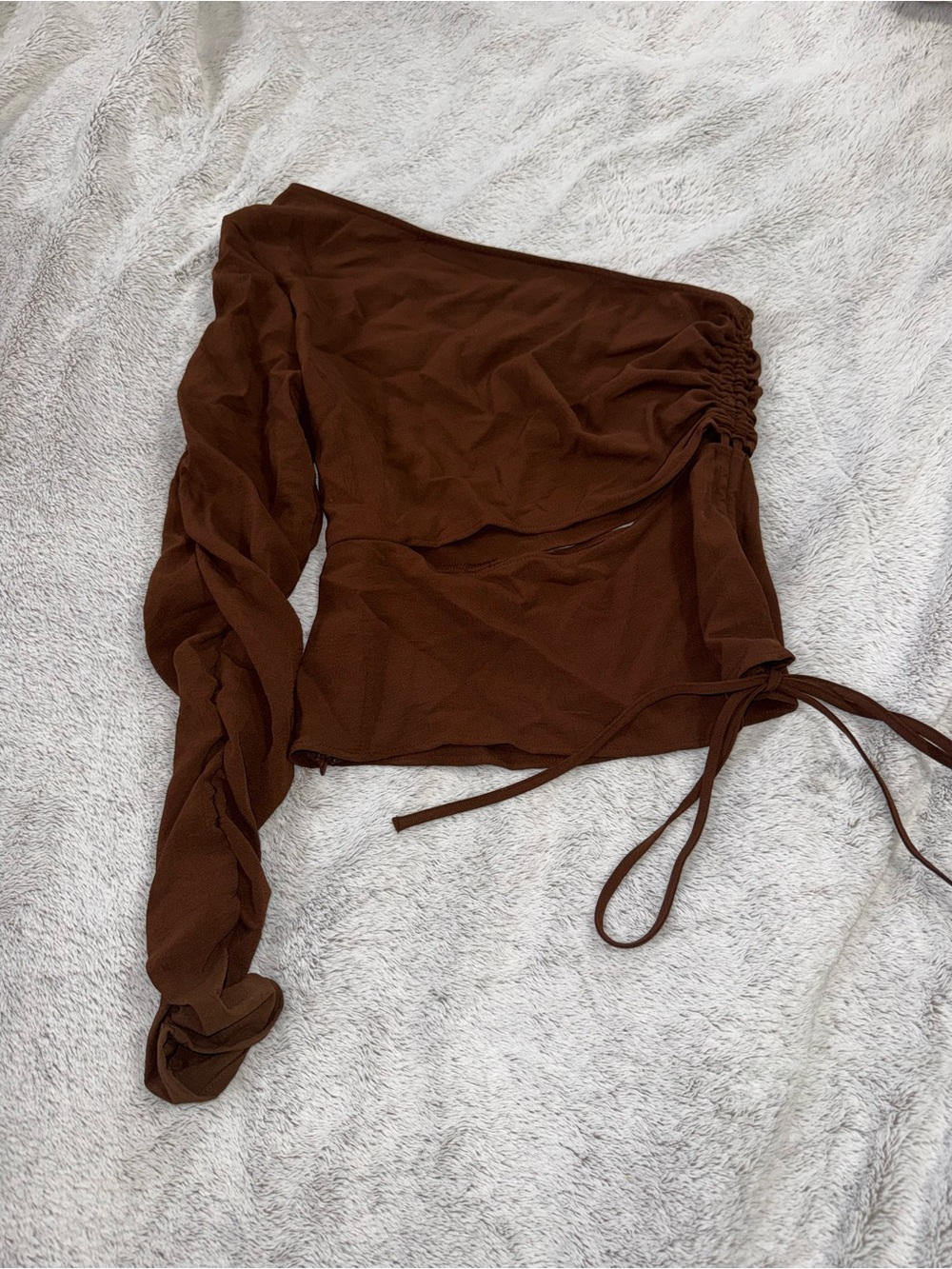 Zara Ruched One-Shoulder Brown Women’s Top
